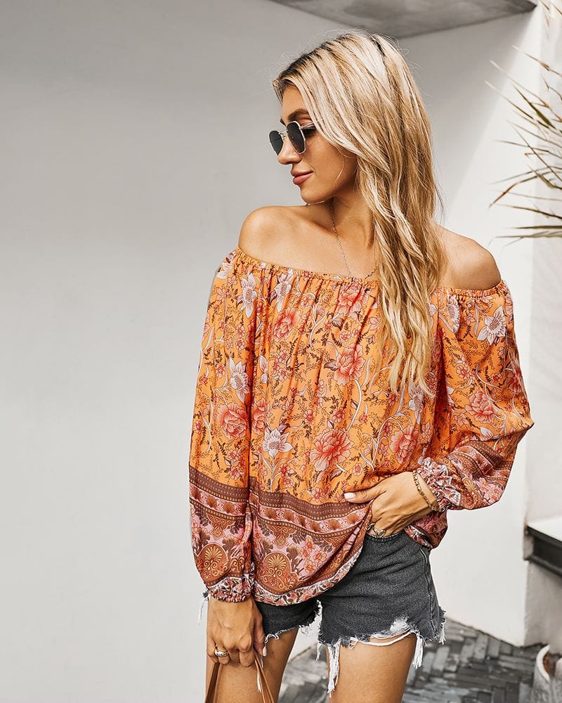 Boho Print Off Shoulder Blouse