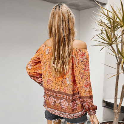 Boho Print Off Shoulder Blouse