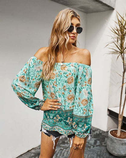 Boho Print Off Shoulder Blouse