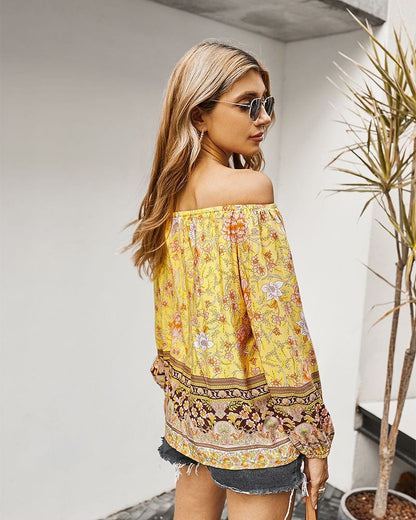 Boho Print Off Shoulder Blouse