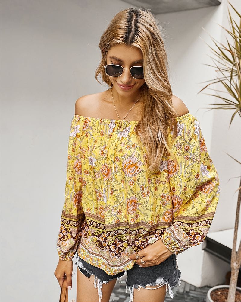 Boho Print Off Shoulder Blouse