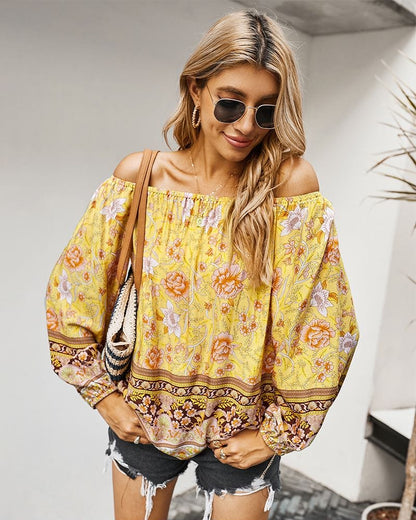 Boho Print Off Shoulder Blouse