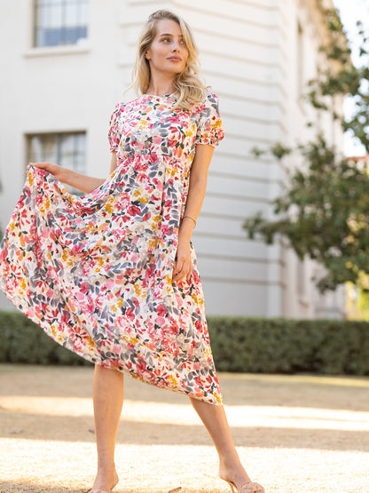 Vestido con escote en forma de cerradura y mangas abullonadas