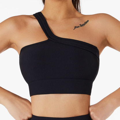 Ribbed Asymmetrical One Shoulder Sports Bra