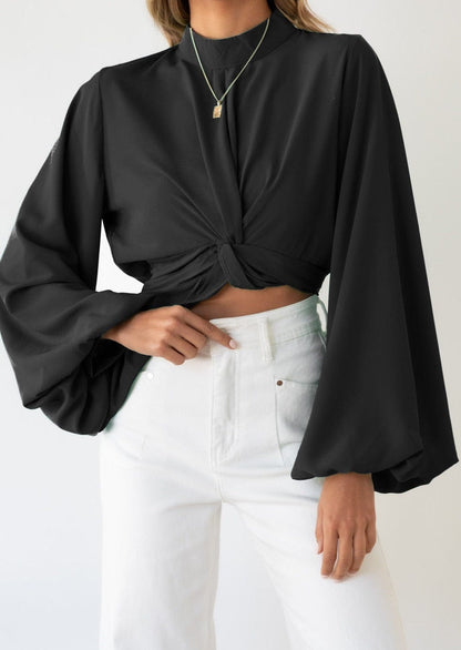 Twist Front Bishop Sleeve Blouse