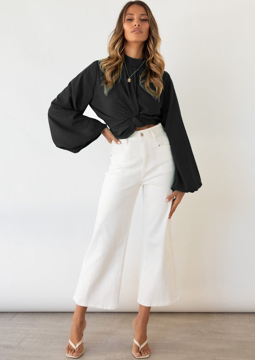 Twist Front Bishop Sleeve Blouse