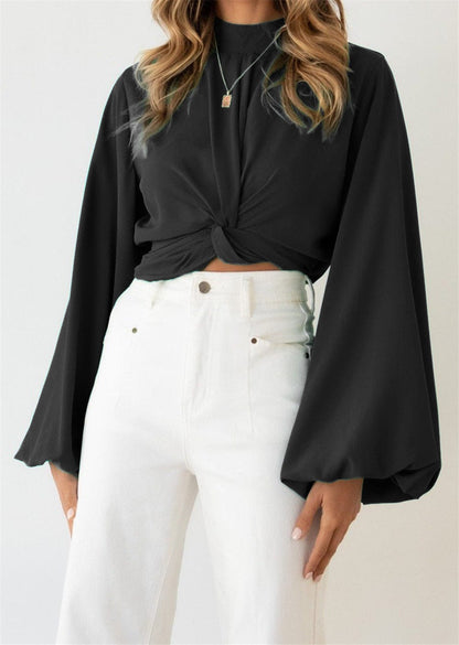 Twist Front Bishop Sleeve Blouse