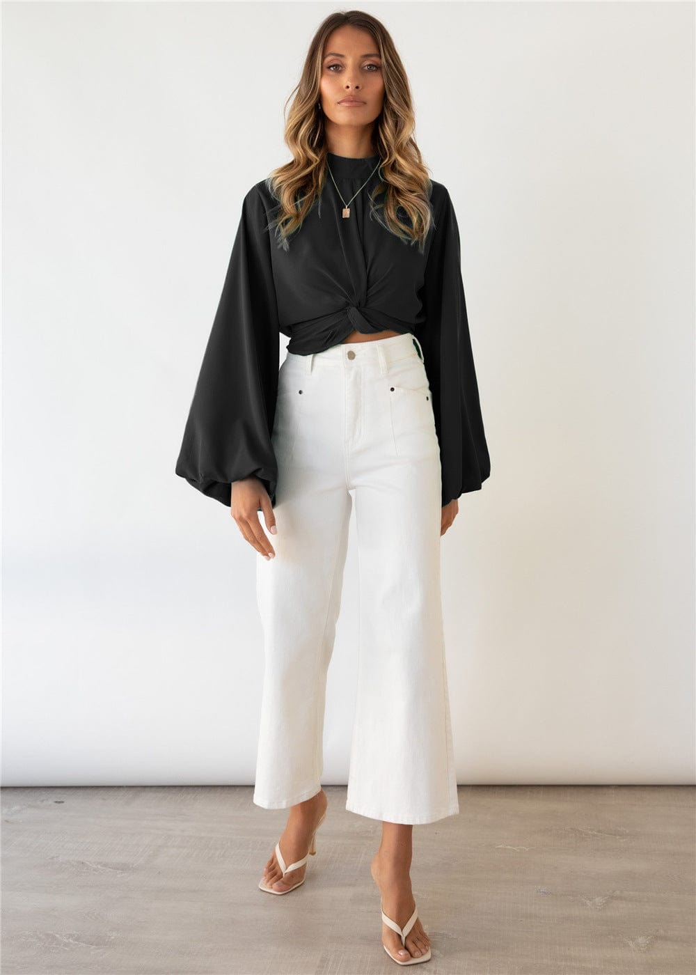 Twist Front Bishop Sleeve Blouse