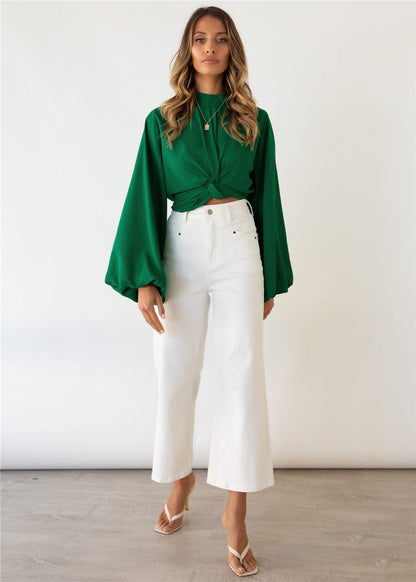 Twist Front Bishop Sleeve Blouse