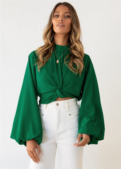 Twist Front Bishop Sleeve Blouse