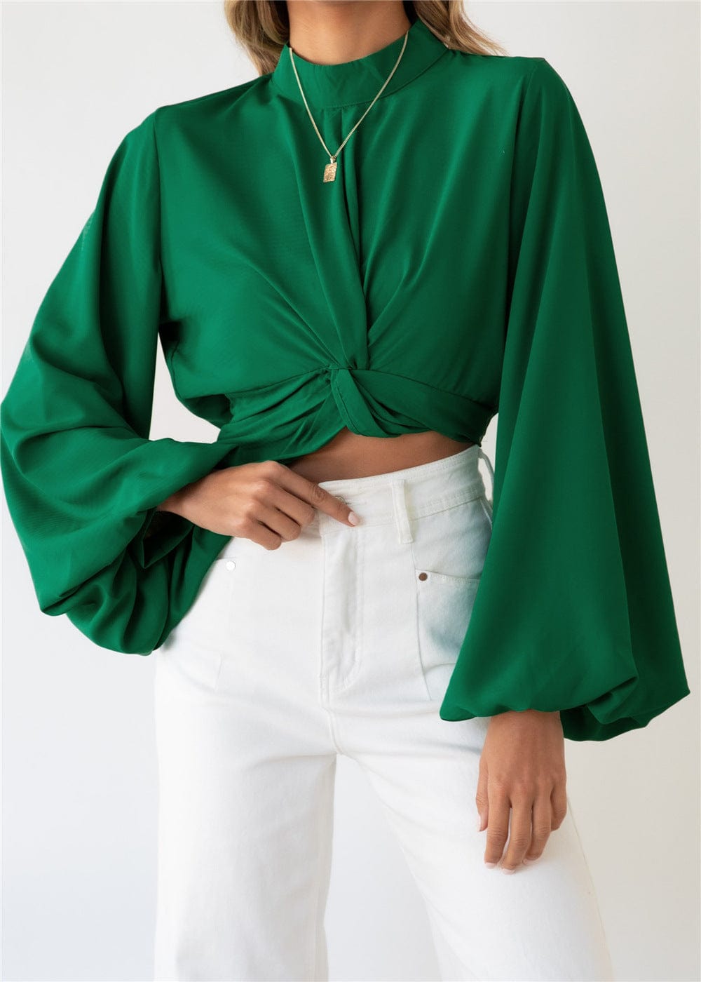 Twist Front Bishop Sleeve Blouse