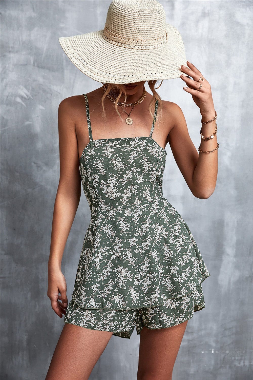 Tie up back cheap floral romper dress