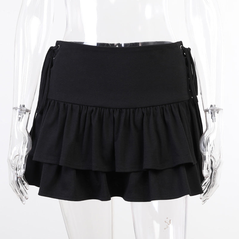 Criss-Cross Side Tie Tiered Skirt for Women Above Knee Length