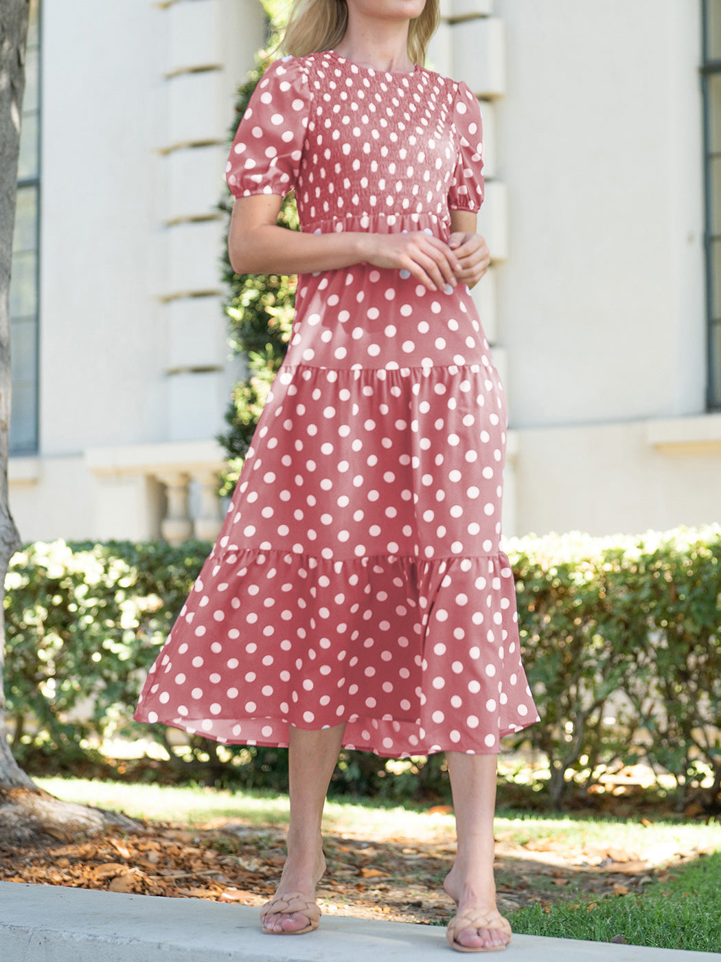 Tie Back Polka Dot Long Dress