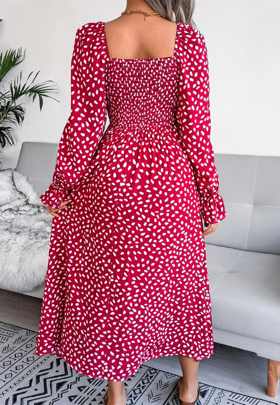 Square Neck Spotted Print Dress