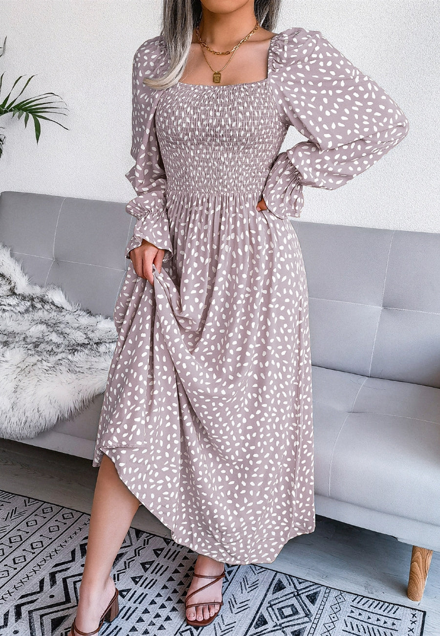 Square Neck Spotted Print Dress