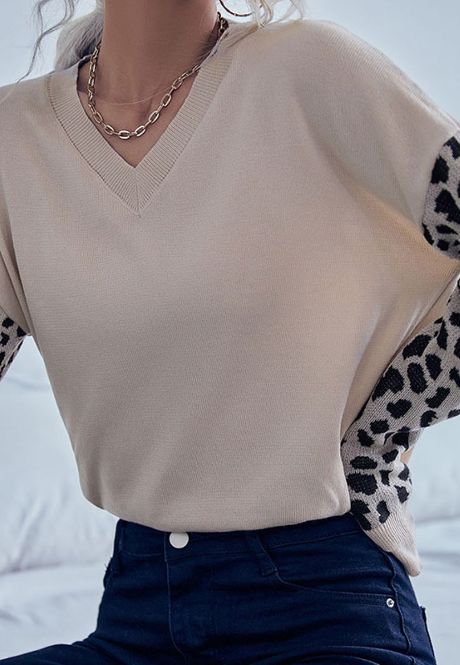 Cheetah Two Tone Drop Shoulder Sweater