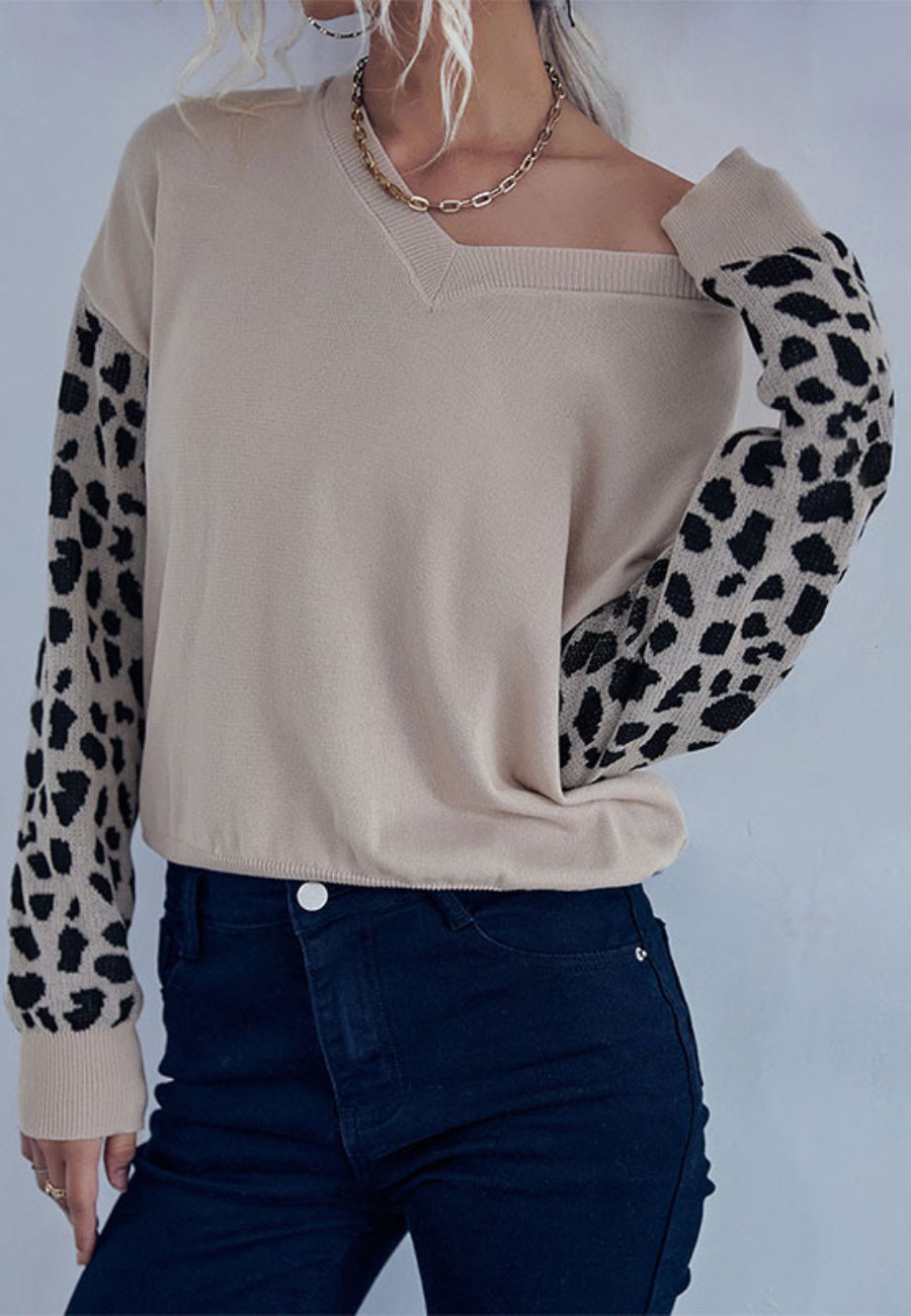 Cheetah Two Tone Drop Shoulder Sweater