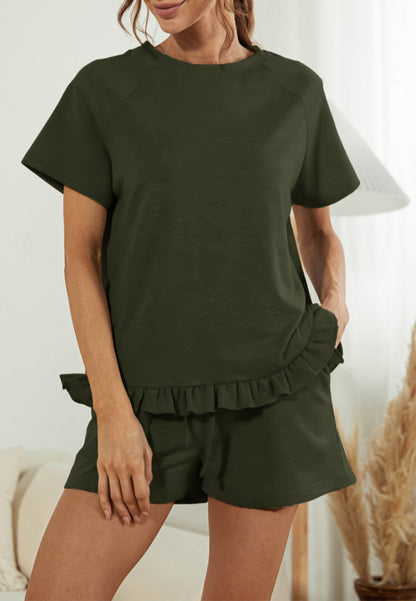 Ruffle Hem Shirt and Shorts Lounge Set