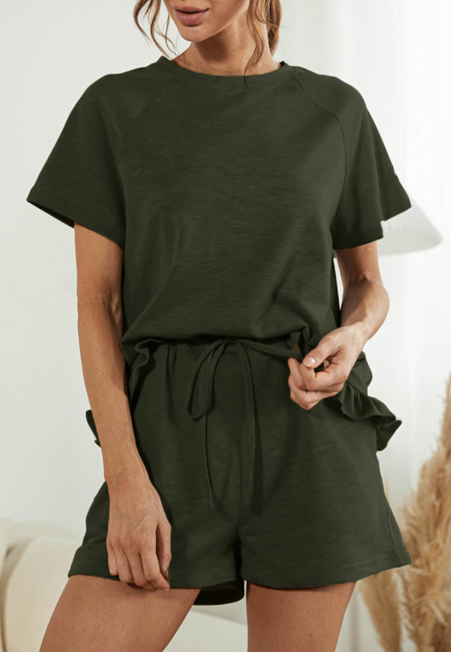 Ruffle Hem Shirt and Shorts Lounge Set