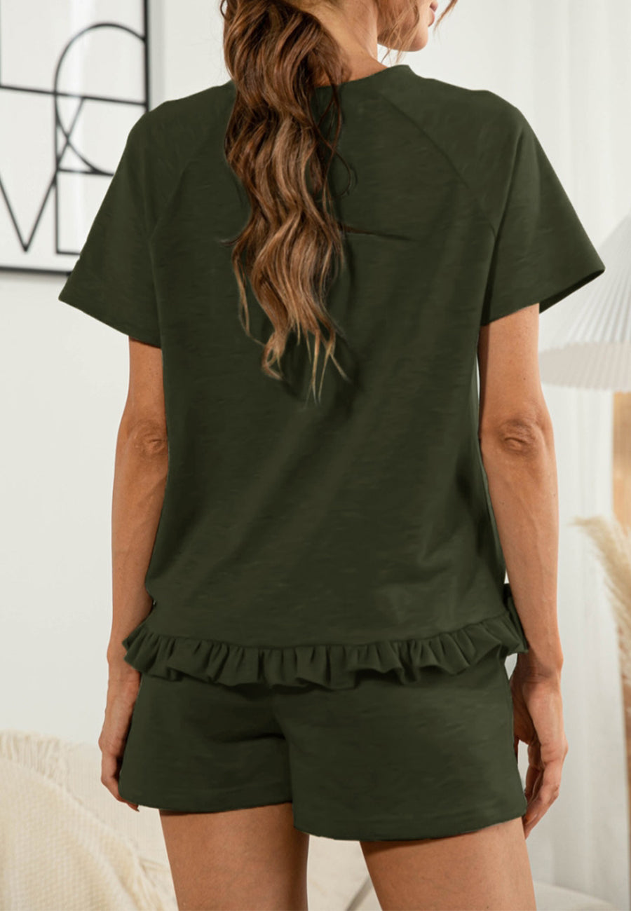 Ruffle Hem Shirt and Shorts Lounge Set