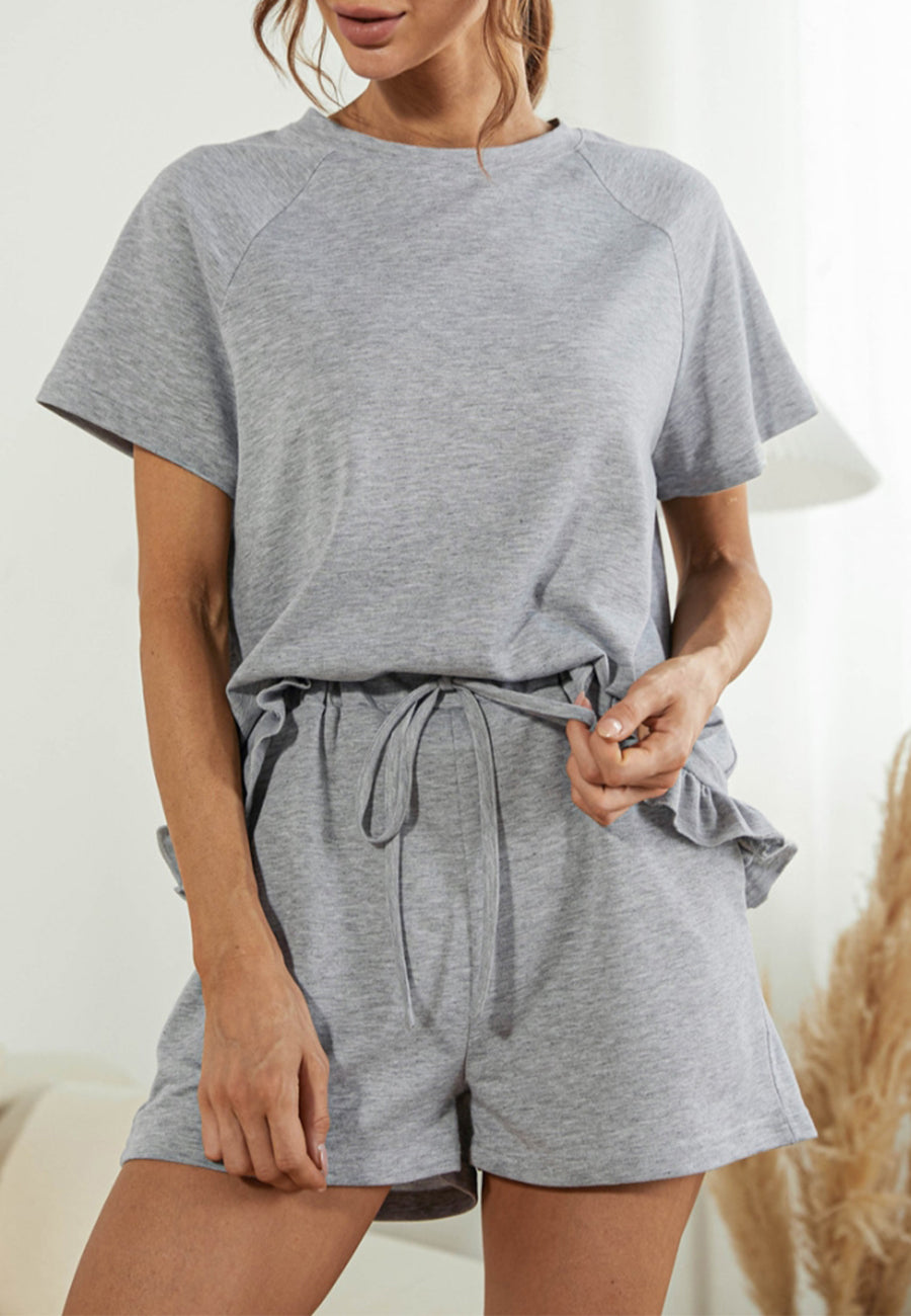 Ruffle Hem Shirt and Shorts Lounge Set