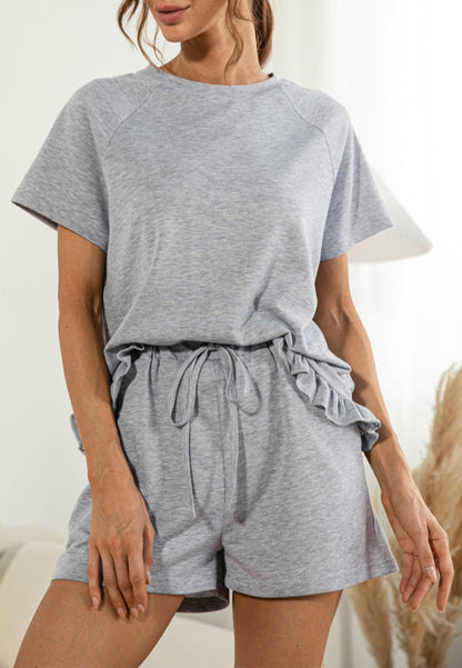 Ruffle Hem Shirt and Shorts Lounge Set