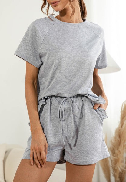 Ruffle Hem Shirt and Shorts Lounge Set