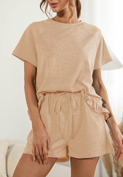 Ruffle Hem Shirt and Shorts Lounge Set