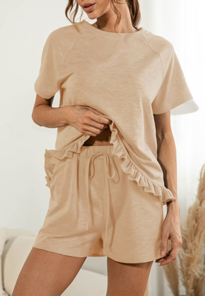 Ruffle Hem Shirt and Shorts Lounge Set