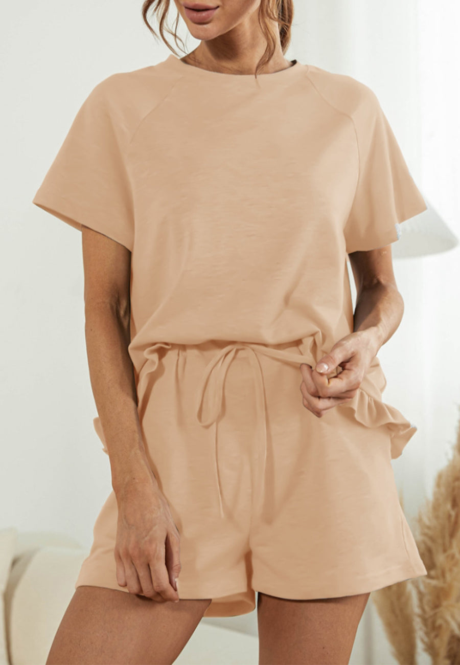 Ruffle Hem Shirt and Shorts Lounge Set