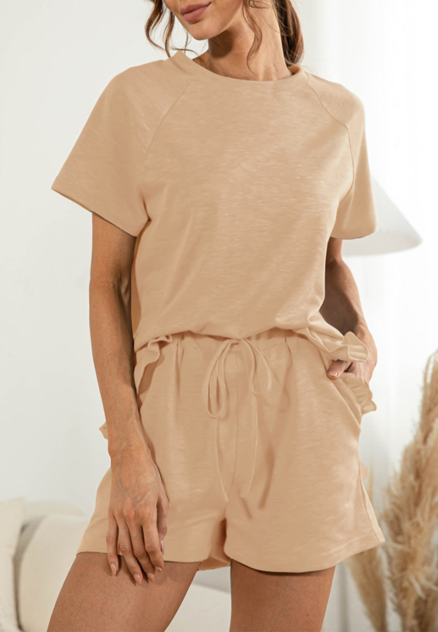 Ruffle Hem Shirt and Shorts Lounge Set