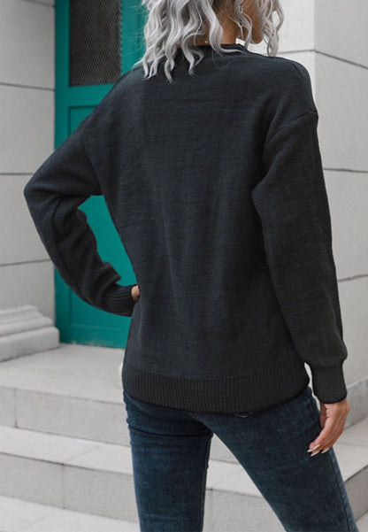 Button Detail V Neck Sweater