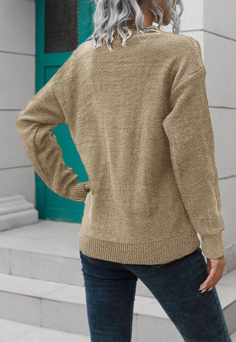 Button Detail V Neck Sweater