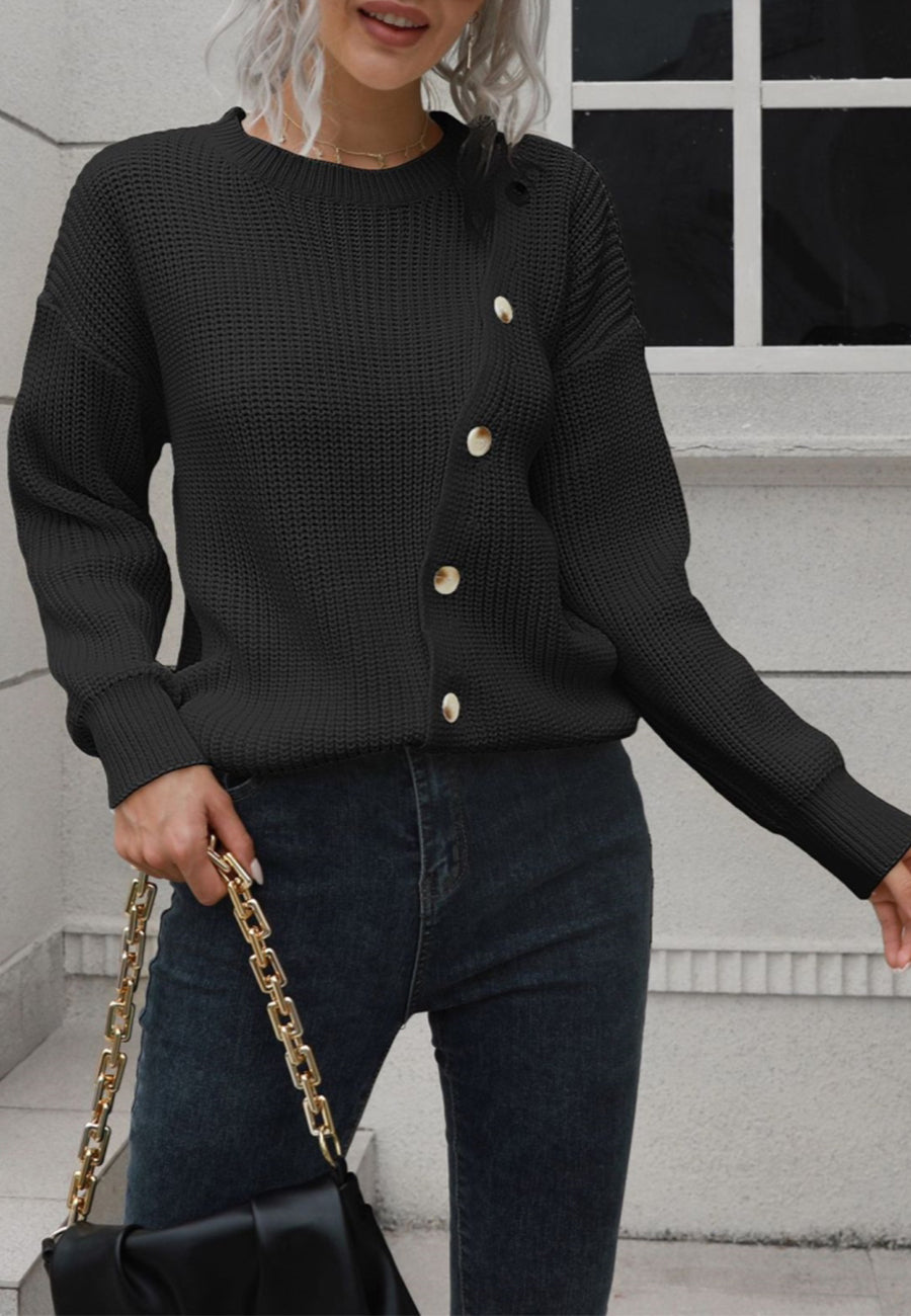 Asymmetrical button sweater hotsell