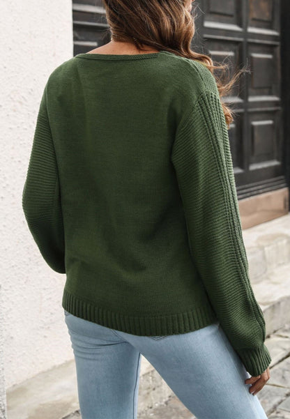 Low V Neck Knit Sweater