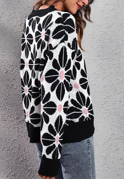 Geometric Floral Print Sweater