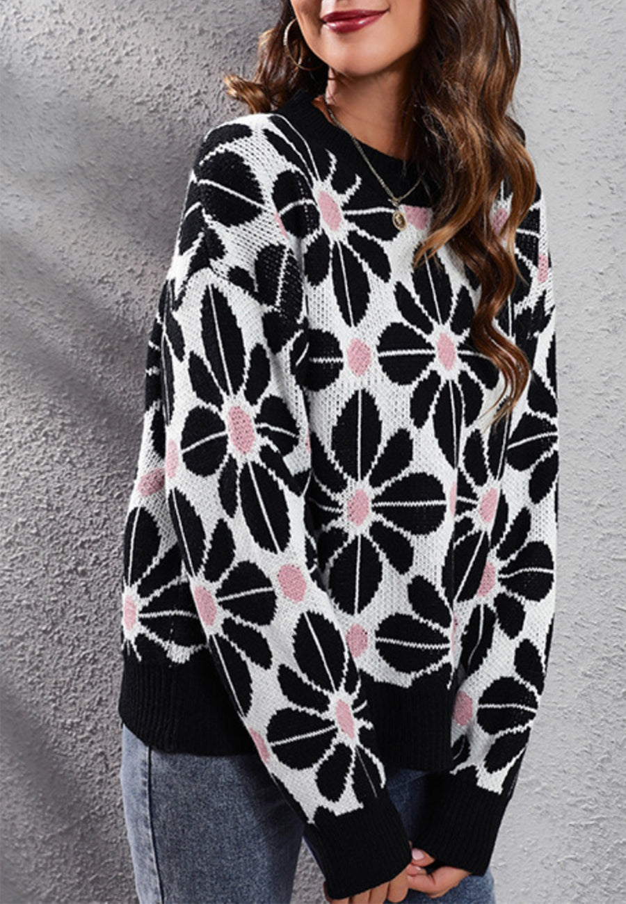 Geometric Floral Print Sweater