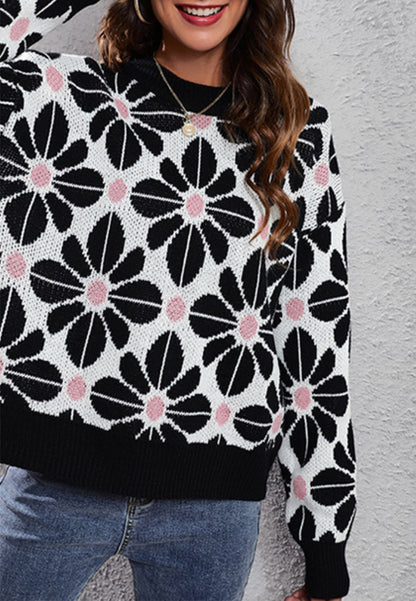 Geometric Floral Print Sweater