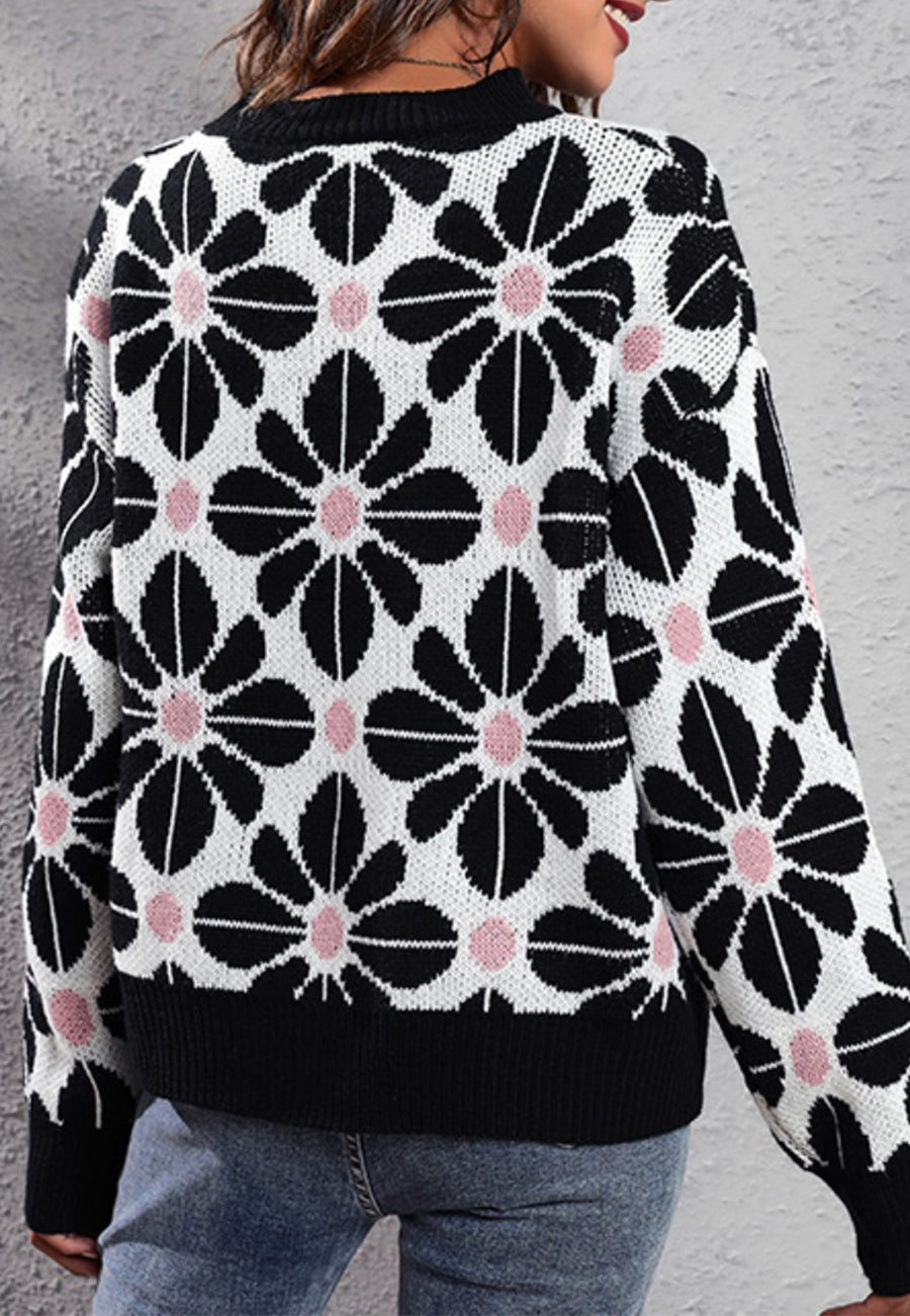 Geometric Floral Print Sweater