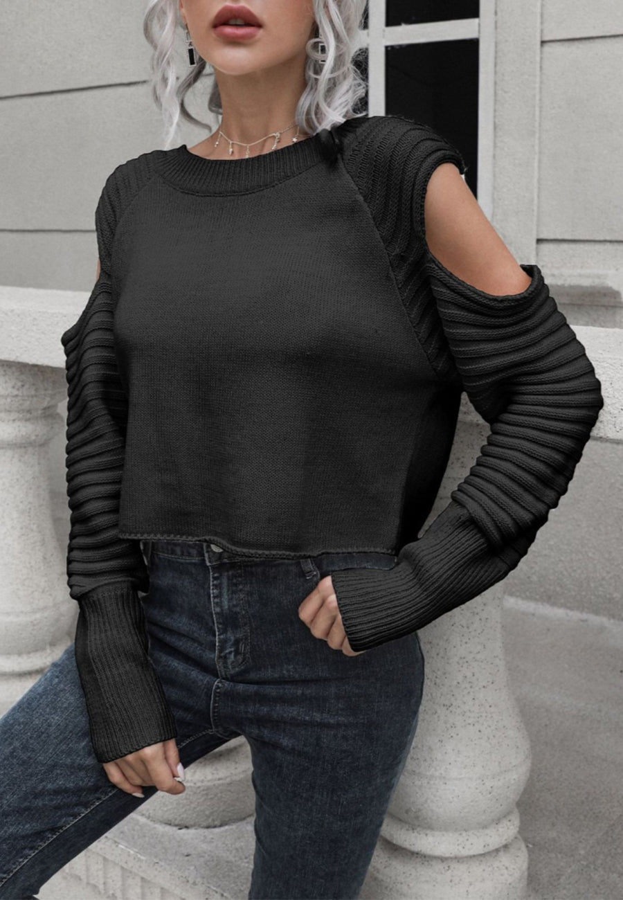 Cutout Textured Sleeve Sweater