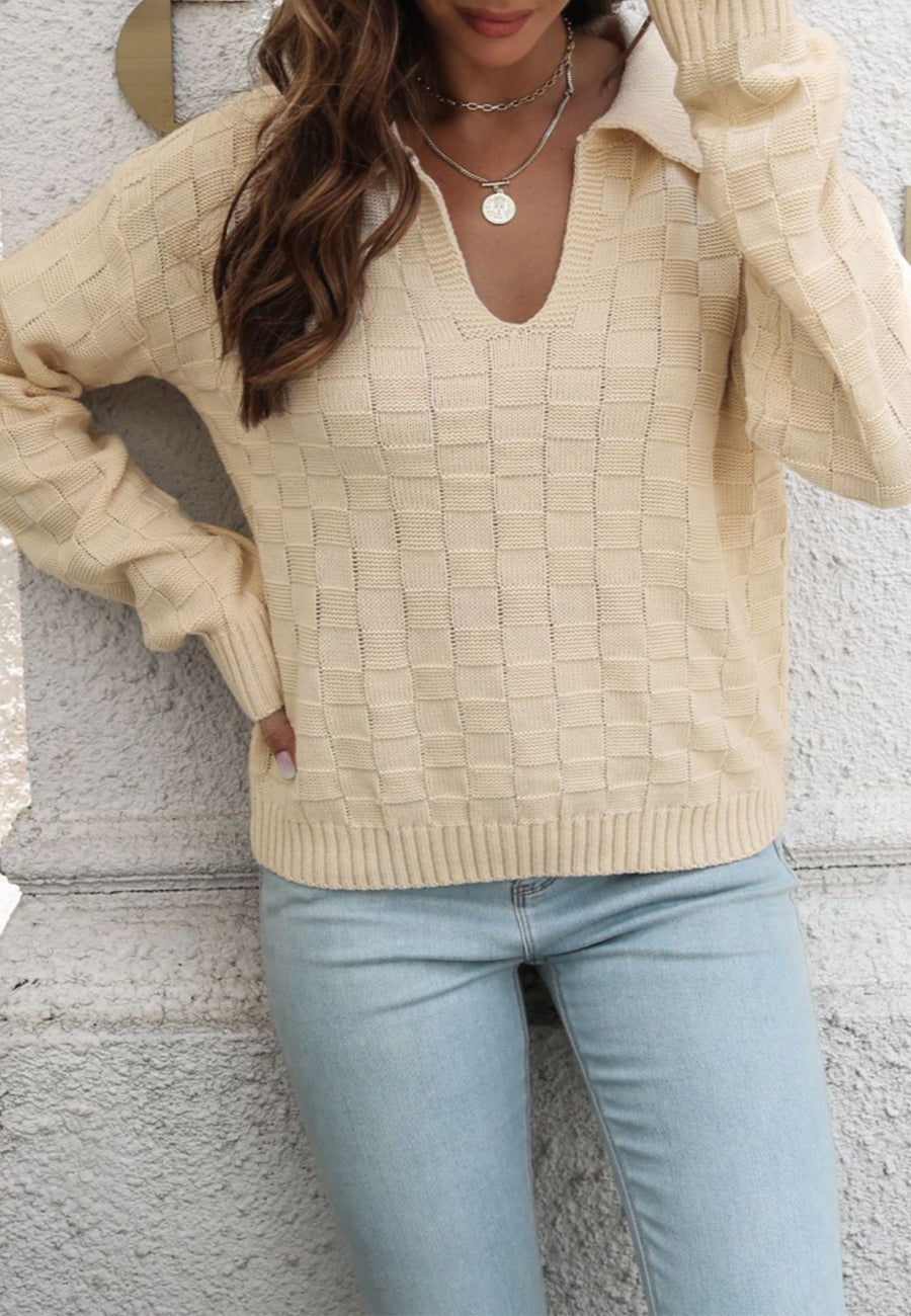 Checkered Textured Knit Sweater