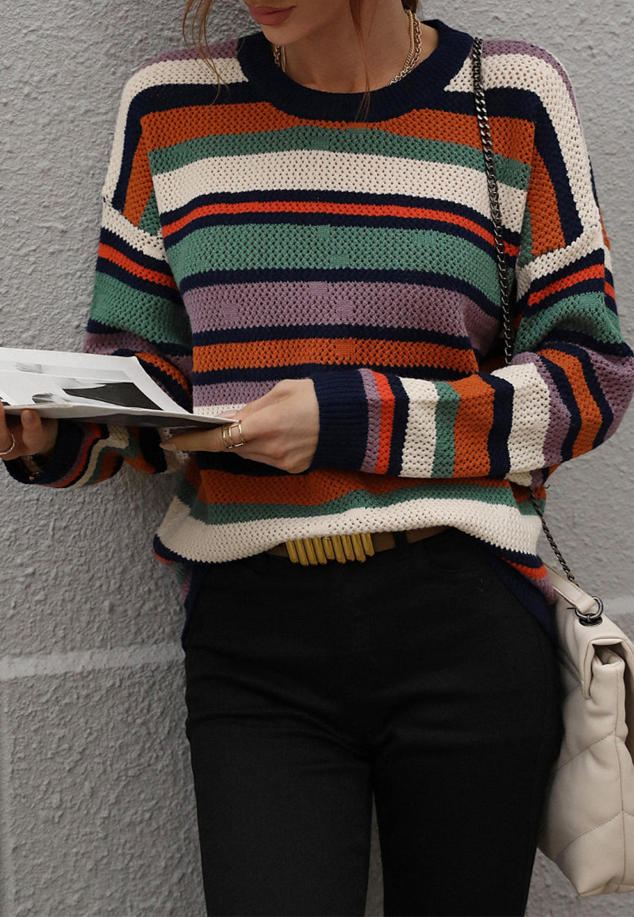 Vintage Striped Drop Shoulder Sweater