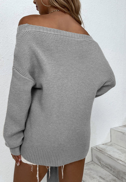 Off Shoulder Tie Hem Sweater