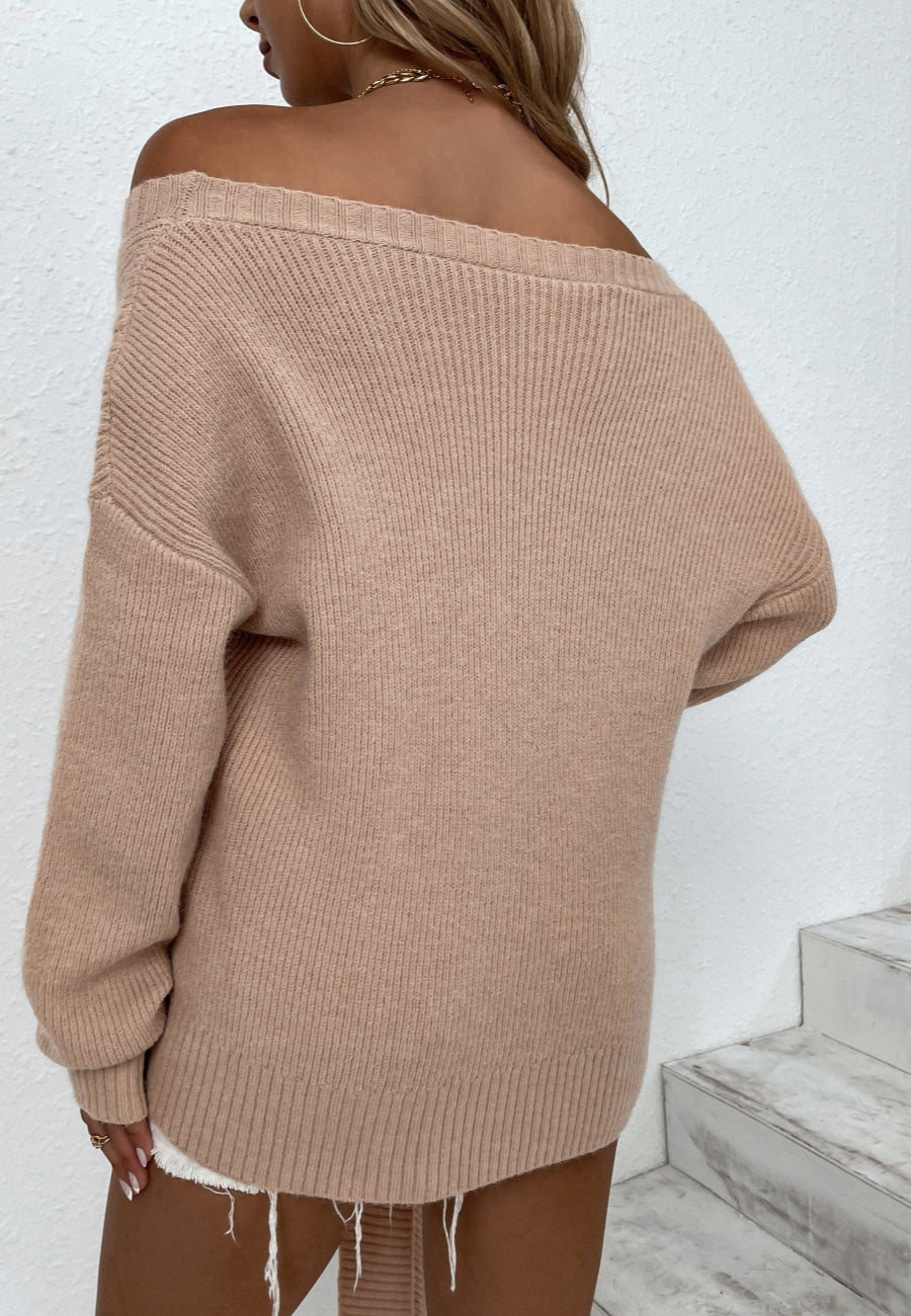 Off Shoulder Tie Hem Sweater