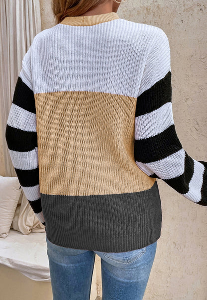 Lace Up Color Block Sweater