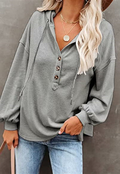 Button Detail Hooded Sweatshirt