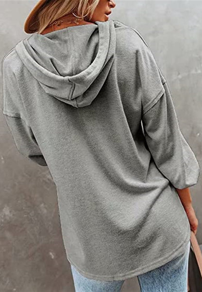 Button Detail Hooded Sweatshirt