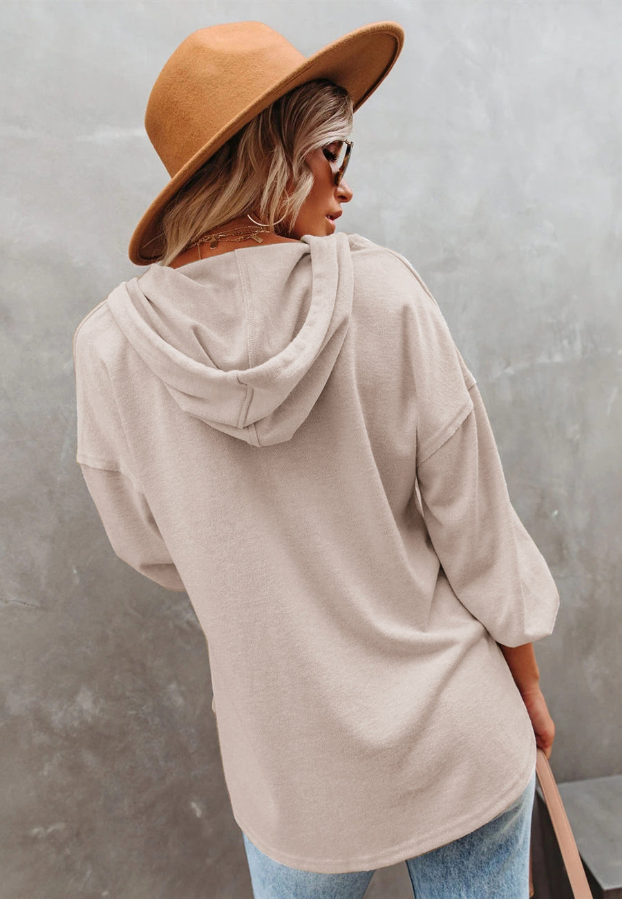 Button Detail Hooded Sweatshirt