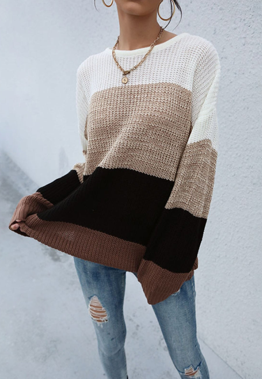 Drop Shoulder Striped Oversized Sweater